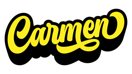 Given name Carmen written in retro groovy three-dimensional script lettering