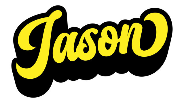 Given name Jason written in retro groovy three-dimensional script lettering