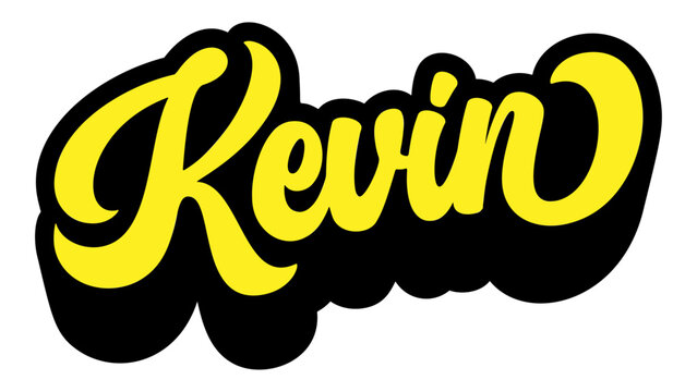Given name Kevin written in retro groovy three-dimensional script lettering
