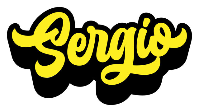 Given name Sergio written in retro groovy three-dimensional script lettering