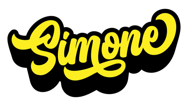 Given name Simone written in retro groovy three-dimensional script lettering