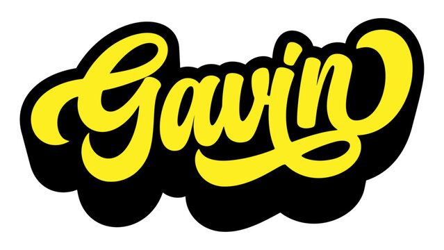 Given name Gavin written in retro groovy three-dimensional script lettering