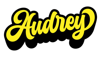 Given name Audrey written in retro groovy three-dimensional script lettering