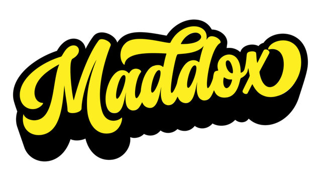 Given name Maddox written in retro groovy three-dimensional script lettering