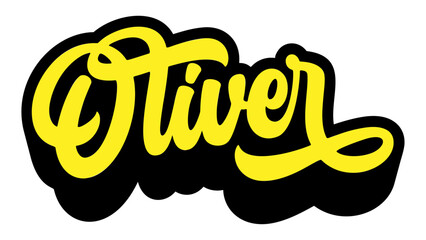 Given name Oliver written in retro groovy three-dimensional script lettering