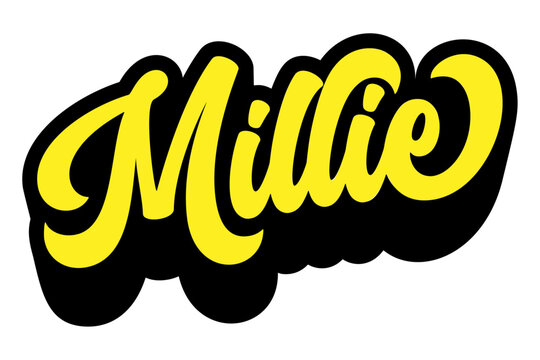 Given name Millie written in retro groovy three-dimensional script lettering