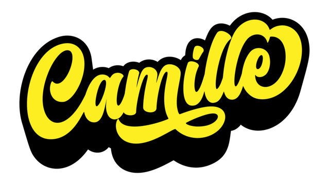 Given name Camille written in retro groovy three-dimensional script lettering