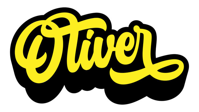 Given name Oliver written in retro groovy three-dimensional script lettering