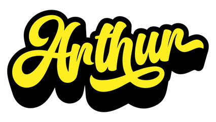 Given name Arthur written in retro groovy three-dimensional script lettering
