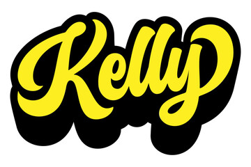 Given name Kelly written in retro groovy three-dimensional script lettering