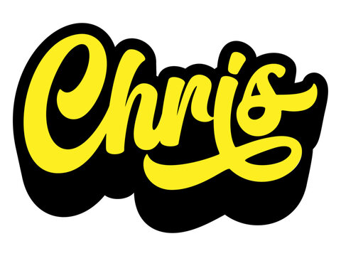 Given name Chris written in retro groovy three-dimensional script lettering