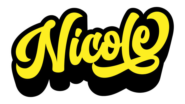 Given name Nicole written in retro groovy three-dimensional script lettering