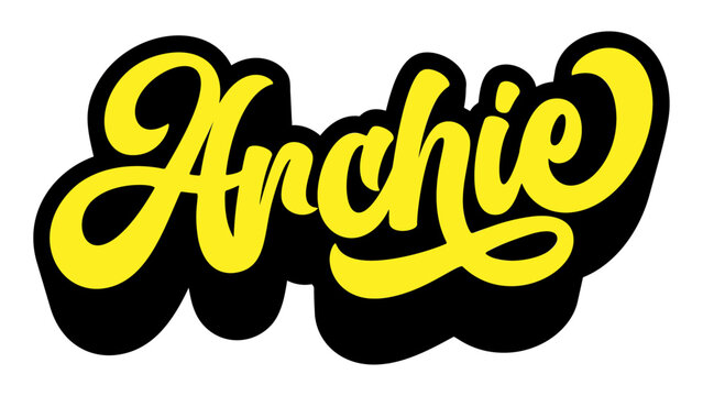 Given name Archie written in retro groovy three-dimensional script lettering