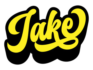 Given name Jake written in retro groovy three-dimensional script lettering