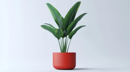 A green plant in a red pot against a white background.