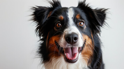 Fototapeta premium Dog with a black and white face and brown and white fur is smiling