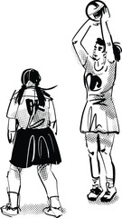 vector sketch of female netball game