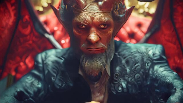 Portrait of an old devil man with horns. Portrait of a devil man with horns