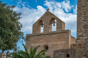 Castell de Capdepera clock tower, Mallorca during great weather, view from the distance, majorca