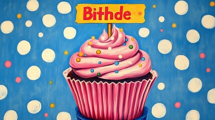 Cupcake with birthday sign.