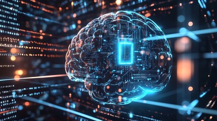 Obraz premium Abstract Brain in Transparent Lock with Circuitry