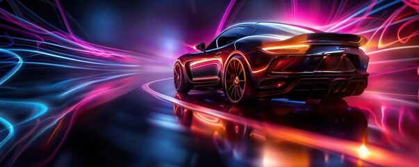 Advanced AI-driven car design studio, futuristic, digital painting, vibrant colors, highly detailed, creative innovation