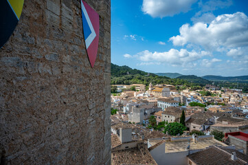 Town of Capdepera, Mallorca with Castell de Capdepera castle wall in front, majorca