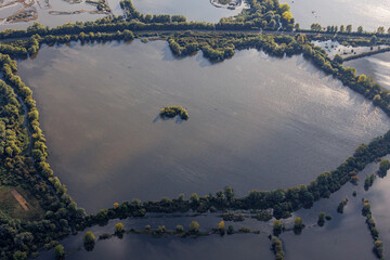 Aerial view of flooded farmland, climate change impact, food security, agriculture crisis