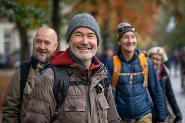 Portrait of a senior man with his friends in the background.