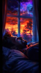 Fototapeta premium Person sleeping in a cozy bedroom, overall health, digital painting, warm colors, relaxing, restful