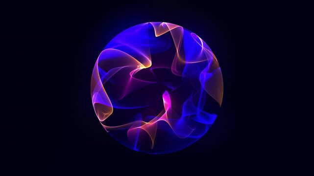 Sphere made of particles. Bright glowing particle 3d sphere Universe. engineering and artificial intelligence. Animated wave energy orb. Purple and blue smoky ball. Abstract orb. Seamless looping