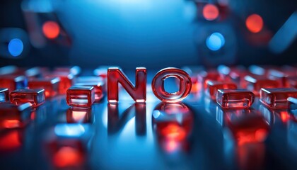 Bold Red 'No' Letters on Reflective Surface