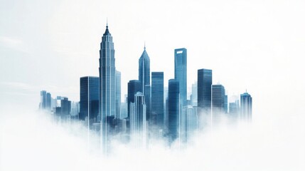 Fototapeta premium Majestic Skyline Surrounded by Mist A Glimpse of Modern Architecture and Urban Beauty