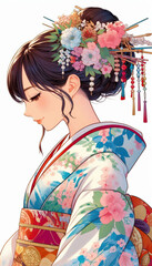 Fototapeta premium 着物の女性のイラスト