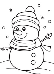 A snowman line art coloring page illustration