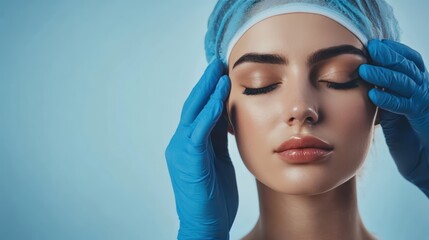 plastic surgery, beauty, Surgeon or beautician touching woman face, surgical procedure that involve altering shape of face, doctor injection to prepare for rhinoplasty, medical assistance, health
