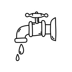 Hand drawn faucet doodle icon. Hand drawn black sketch. Sign symbol. Decoration element. White background. Isolated. Flat design