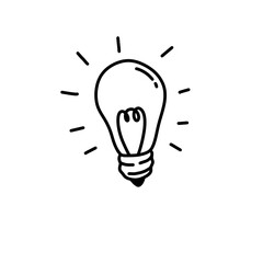 Hand drawn lamp lightbulb doodle icon. Hand drawn black sketch. Sign symbol of idea. Decoration element. White background. Isolated. Flat design. Vector cartoon illustration
