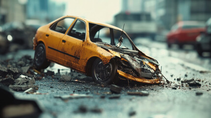 Fototapeta premium World Day of Remembrance for Victims of Road Accidents. car crash. The wrecked car