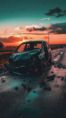 World Day of Remembrance for Victims of Road Accidents. car crash. The wrecked car