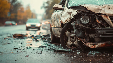 Fototapeta premium World Day of Remembrance for Victims of Road Accidents. car crash. The wrecked car