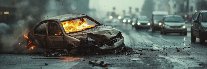 World Day of Remembrance for Victims of Road Accidents. car crash. The wrecked car