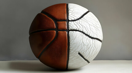 A basketball split into two contrasting textures.