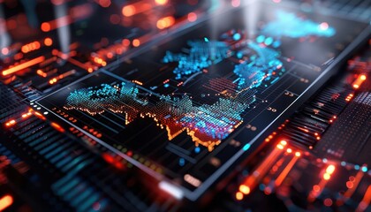 Obraz premium Financial charts and graphs, futuristic, digital art, blue tones, precise, data-driven