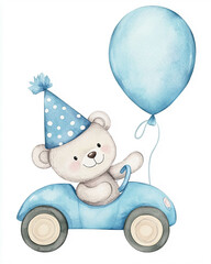 Fototapeta premium Watercolor teddy bear with polka dots light steel blue