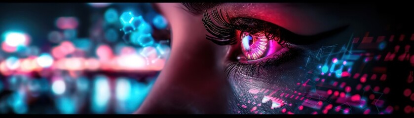 Fototapeta premium Glitch art effects on digital portraits, cyberpunk, neon lights, digital manipulation, distorted