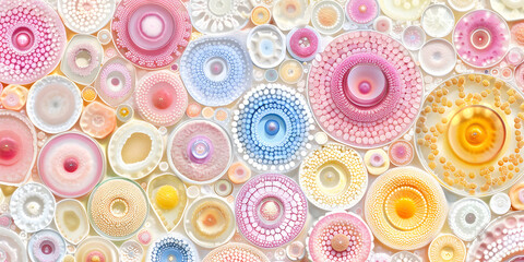 Lâmina de microscópio com células coloridas