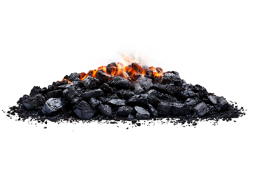 Burning Charcoal Pile Isolated White Background