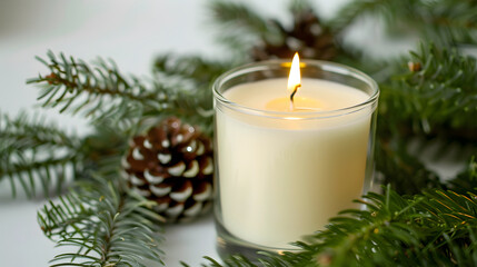 Christmas fir twig interior decoration candle celebrate