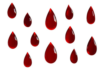 Red Blood Drops Falling on White Background
